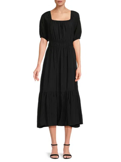 Saks Fifth Avenue Women's Back Tie Midi Tiered Dress In Black