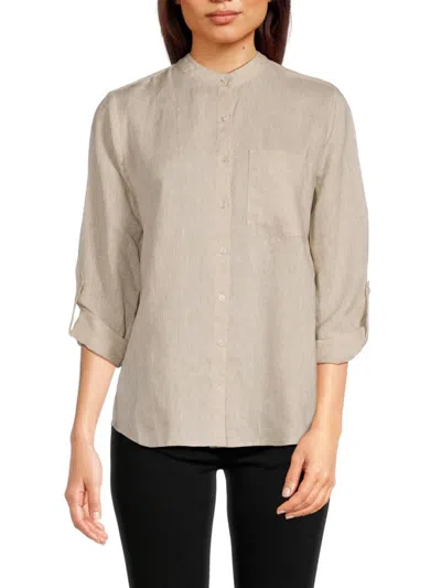 Saks Fifth Avenue Women's Band Collar 100% Linen Shirt In Natural