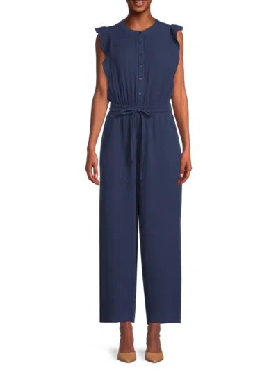 Saks Fifth Avenue Women's Band Collar Flutter Sleeve Jumpsuit In Marine