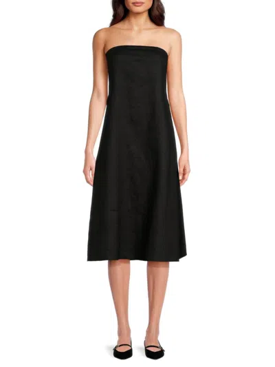 Saks Fifth Avenue Women's Bandeau Neck 100% Linen Knee Length Dress In Black