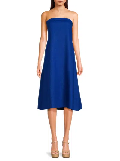Saks Fifth Avenue Women's Bandeau Neck 100% Linen Knee Length Dress In Cobalt