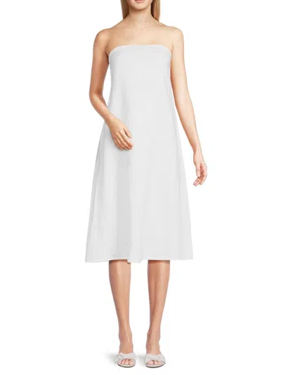 Saks Fifth Avenue Women's Bandeau Neck 100% Linen Knee Length Dress In White