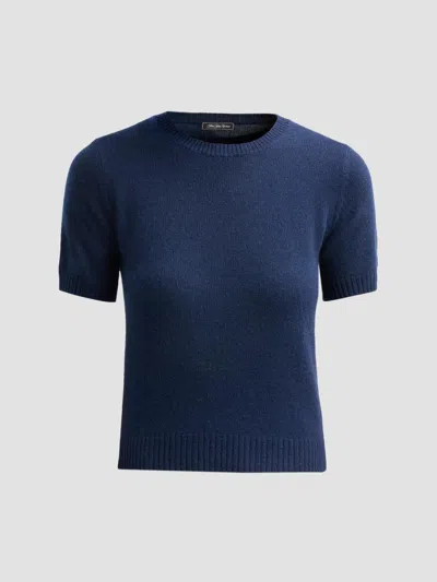 Saks Fifth Avenue Women's Basic Cashmere Shrunken Short-sleeve Crewneck Sweater In Blue