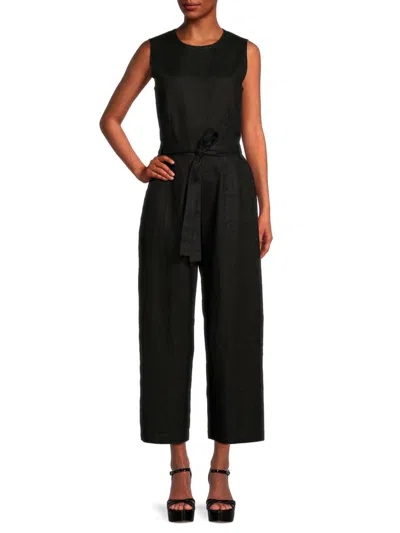 Saks Fifth Avenue Women's Belted 100% Linen Jumpsuit In Black