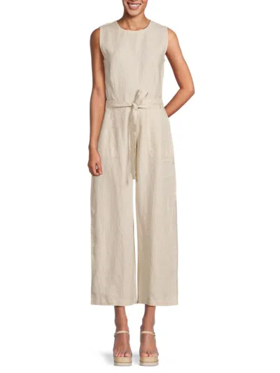 Saks Fifth Avenue Women's Belted 100% Linen Jumpsuit In Natural Cream