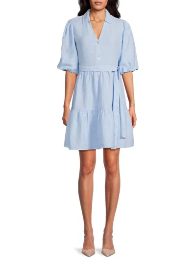 Saks Fifth Avenue Women's Belted 100% Linen Mini Dress In Chambray