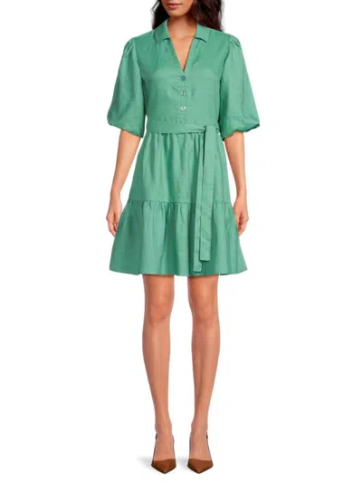 Saks Fifth Avenue Women's Belted 100% Linen Mini Dress In Sage