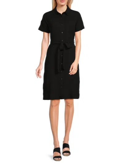 Saks Fifth Avenue Women's Belted Knee Length Shirtdress In Black