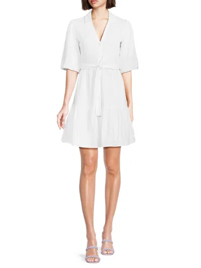 Saks Fifth Avenue Women's Belted 100% Linen Mini Dress In White