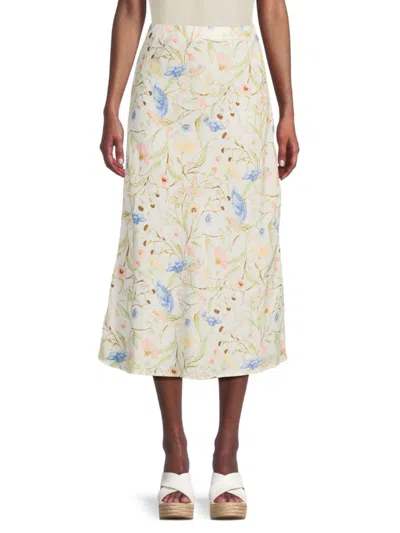 Saks Fifth Avenue Women's Bias 100% Linen Floral Midi-skirt In Yellow