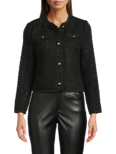 Saks Fifth Avenue Women's Braided Trim Tweed Jacket In Black