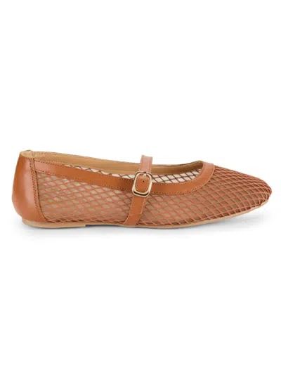 Saks Fifth Avenue Women's Brynn Leather & Mesh Flats In Cognac