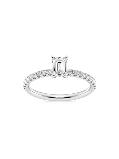 Saks Fifth Avenue Women's Build Your Own Collection 14k White Gold & Lab Grown Emerald Cut Diamond Hidden Halo Engagem In 0.8 Tcw White Gold