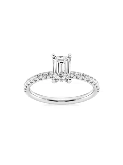 Saks Fifth Avenue Women's Build Your Own Collection 14k White Gold & Lab Grown Emerald Cut Diamond Hidden Halo Engagem In 1.33 Tcw White Gold