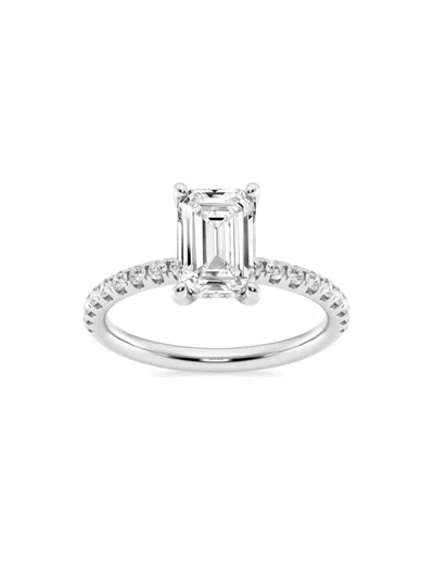 Saks Fifth Avenue Women's Build Your Own Collection 14k White Gold & Lab Grown Emerald Cut Diamond Hidden Halo Engagem In 2.4 Tcw White Gold
