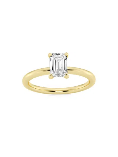 Saks Fifth Avenue Women's Build Your Own Collection 14k Yellow Gold & Emerald Natural Solitaire Diamond Engagement Rin In 1 Tcw