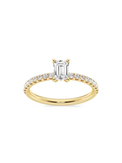 Saks Fifth Avenue Women's Build Your Own Collection 14k Yellow Gold & Lab Grown Emerald Cut Diamond Hidden Halo Engage In 0.8 Tcw Yellow Gold