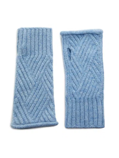 Saks Fifth Avenue Women's Cabel-knit Ribbed Trim Fingerless Gloves In Blue