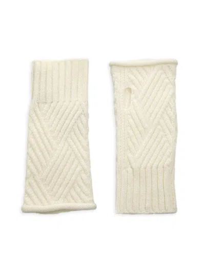 Saks Fifth Avenue Women's Cabel-knit Ribbed Trim Fingerless Gloves In Gray