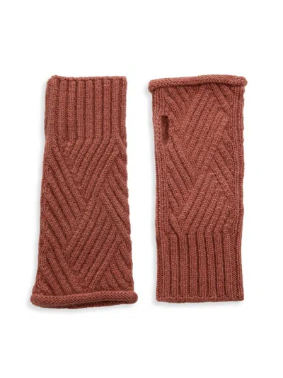 Saks Fifth Avenue Women's Cabel-knit Ribbed Trim Fingerless Gloves In Brown