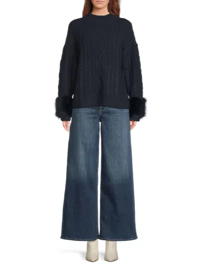 Saks Fifth Avenue Women's Cable-knit Faux-fur-cuff Sweater In Blue