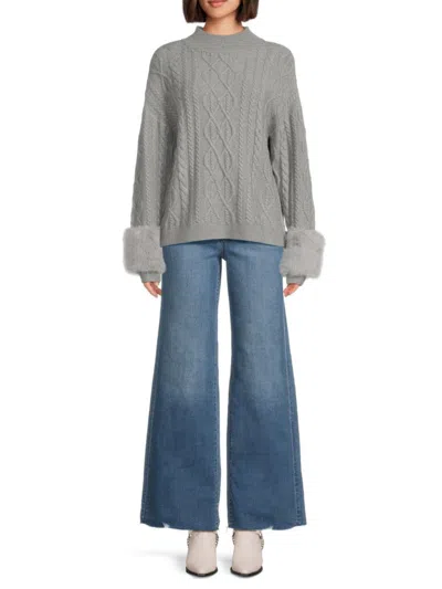 Saks Fifth Avenue Women's Cable-knit Faux-fur-cuff Sweater In Gray