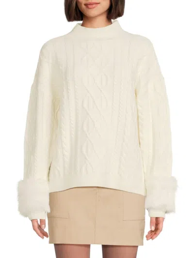 Saks Fifth Avenue Women's Cable-knit Faux-fur-cuff Sweater In Neutral