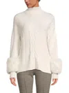 Saks Fifth Avenue Women's Cable-knit Faux Fur Trim Sweater In Frost White