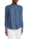 SAKS FIFTH AVENUE WOMEN'S CHAMBRAY RUFFLE BUTTON UP TOP