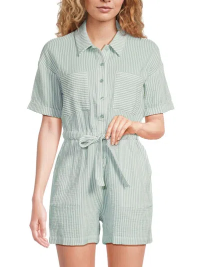 Saks Fifth Avenue Women's Cinched Waist Utility Romper In Sage Stripe