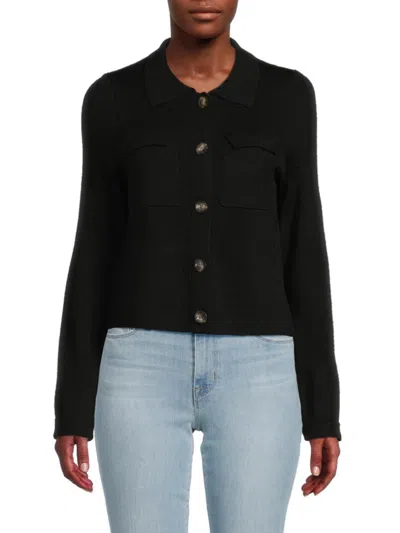 Saks Fifth Avenue Women's Collared Merino Wool Blend Cardigan In Black