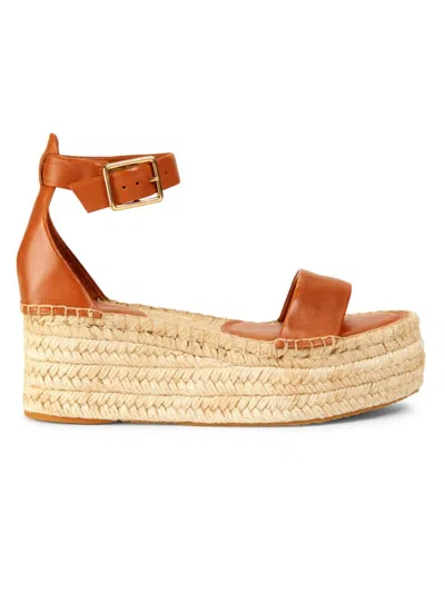 Saks Fifth Avenue Women's Deluxe Leather Platform Espadrille Sandals In Miele