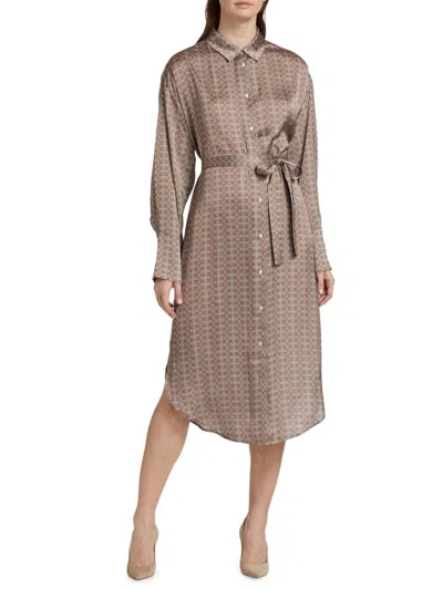 Saks Fifth Avenue Women's Collection Printed Satin Shirtdress In Brown
