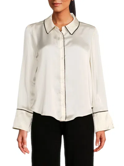 Saks Fifth Avenue Women's Contrast Tipping Shirt In Ivory Black