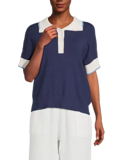 Saks Fifth Avenue Women's Contrast Trim Boxy Polo In Navy Frost White