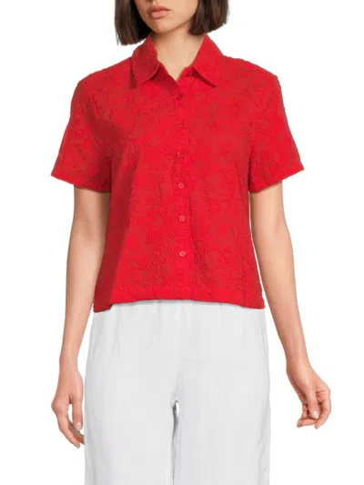 Saks Fifth Avenue Women's Cotton Embroidered Shirt In Vibrant Red