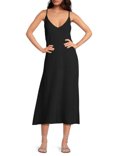 Saks Fifth Avenue Women's Crinkle Double Gauze Cotton A-line Midi-dress In Black