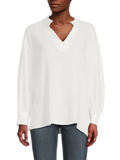 Saks Fifth Avenue Women's Crinkle Johnny Collar Top In White