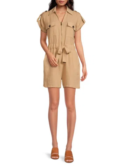 Saks Fifth Avenue Women's Crinkle Utility Romper In Tan