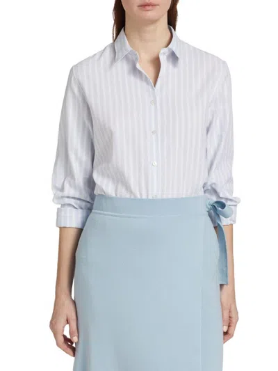 Saks Fifth Avenue Women's Cruise Stripe Linen-blend Shirt In Slate Blue