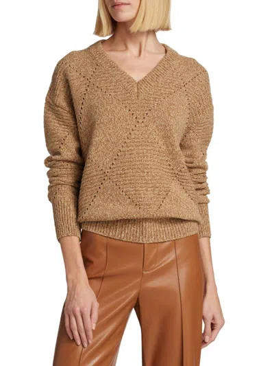 Saks Fifth Avenue Women's Diamond-stitch V-neck Sweater In Doe