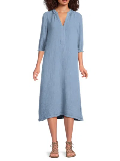 Saks Fifth Avenue Women's Double Gauze Cotton A-line Midi-dress In Blue