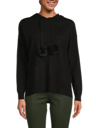 Saks Fifth Avenue Women's Drop Shoulder Faux Fur Trim Hoodie In Black