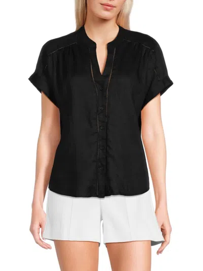 Saks Fifth Avenue Women's Eyelet 100% Linen Shirt In Black