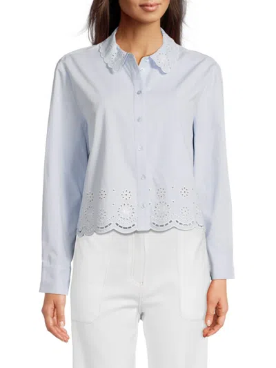 Saks Fifth Avenue Women's Eyelet Emboirdery Scalloped Shirt In Blue