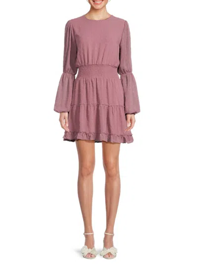 Saks Fifth Avenue Women's Eyelet Embroidery Smocked Mini Dress In Mauve