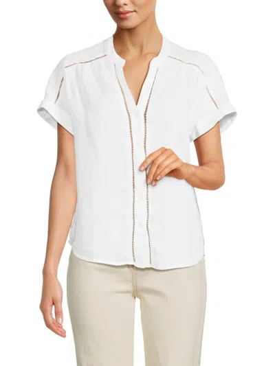 Saks Fifth Avenue Women's Eyelet 100% Linen Shirt In White