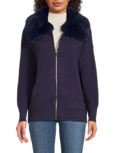 Saks Fifth Avenue Women's Faux Fur Collar Cardigan In Eclipse