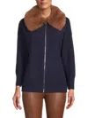 Saks Fifth Avenue Women's Faux Fur Collar Cardigan In Blue