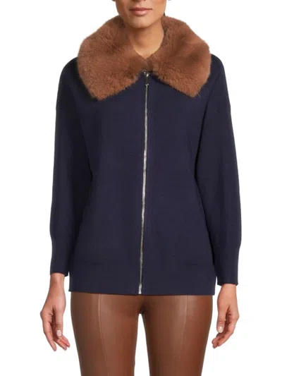 Saks Fifth Avenue Women's Faux Fur Collar Cardigan In Eclipse Pecan